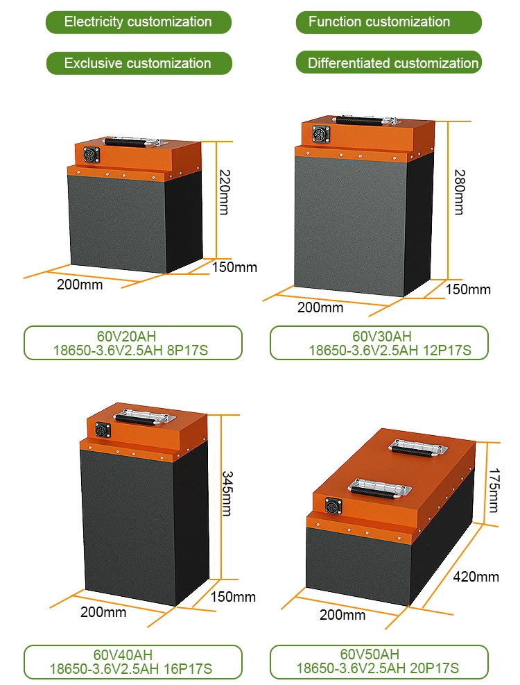 Rechargeable Lithium Battery LiFePO4 60V 72V 40ah 50ah 60ah Lipo Battery for Electric Motorycle Escooter